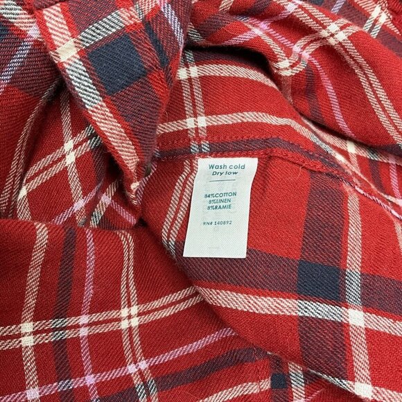 Marine Layer Abby Button Down Shirt Red Plaid Size S Long Sleeve Collared - Picture 7 of 8